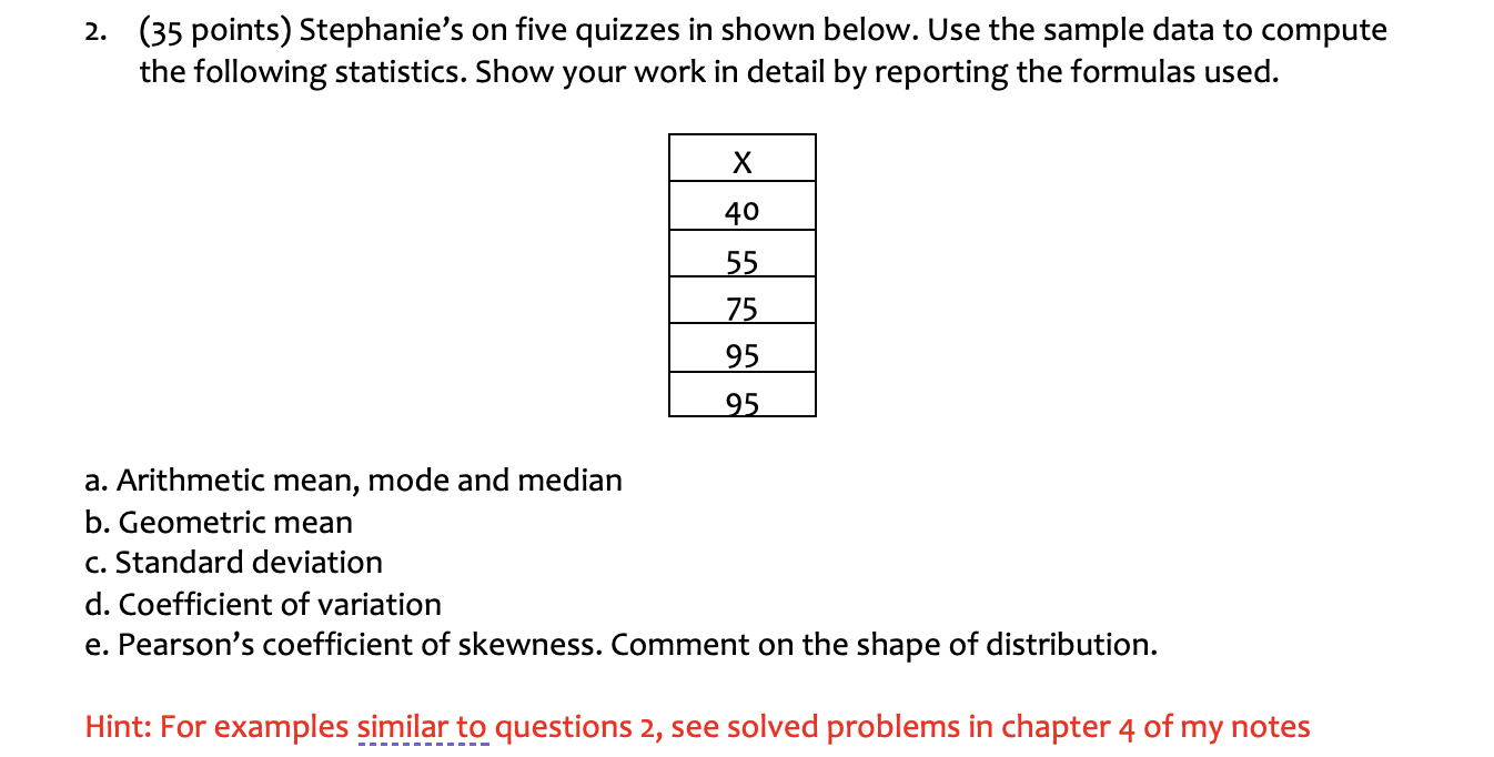answers to each part the question (Copy and paste your Excel answers