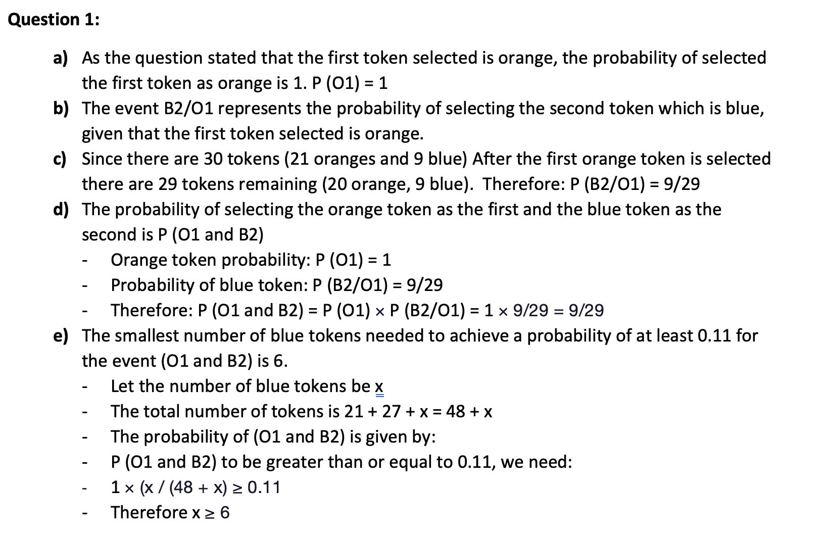 Question 1: a) b) c) d) e) As the question stated