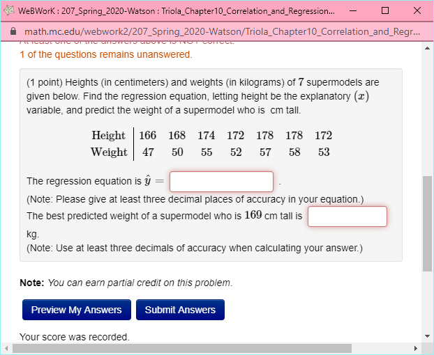 I don't understand what I am doing wrong. WeBWork : 207_Spring_2020-Watson :