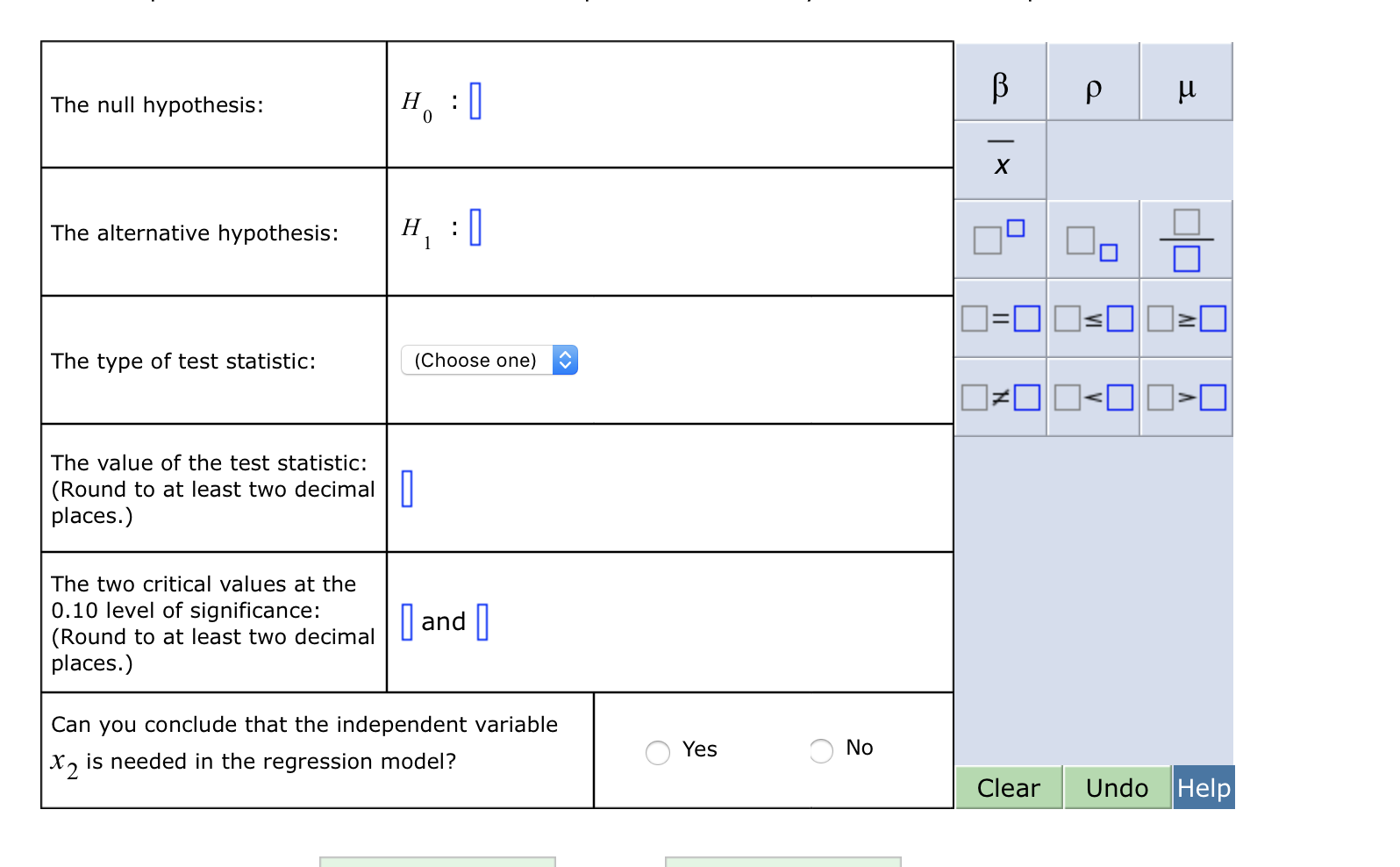 of freedom Using 10 observations on each variable, a computer program generated