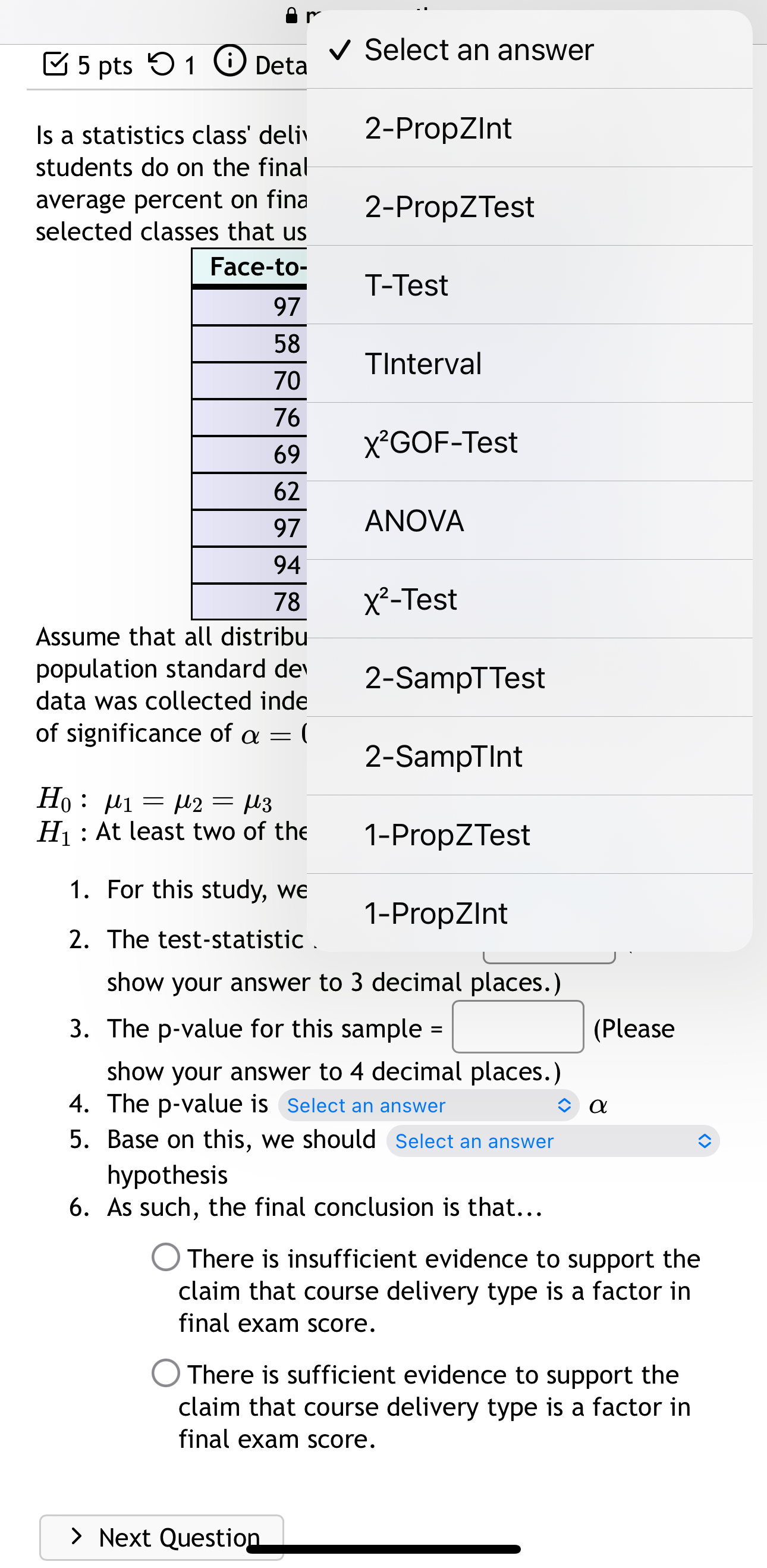 students do on the final exam? The table below shows the average