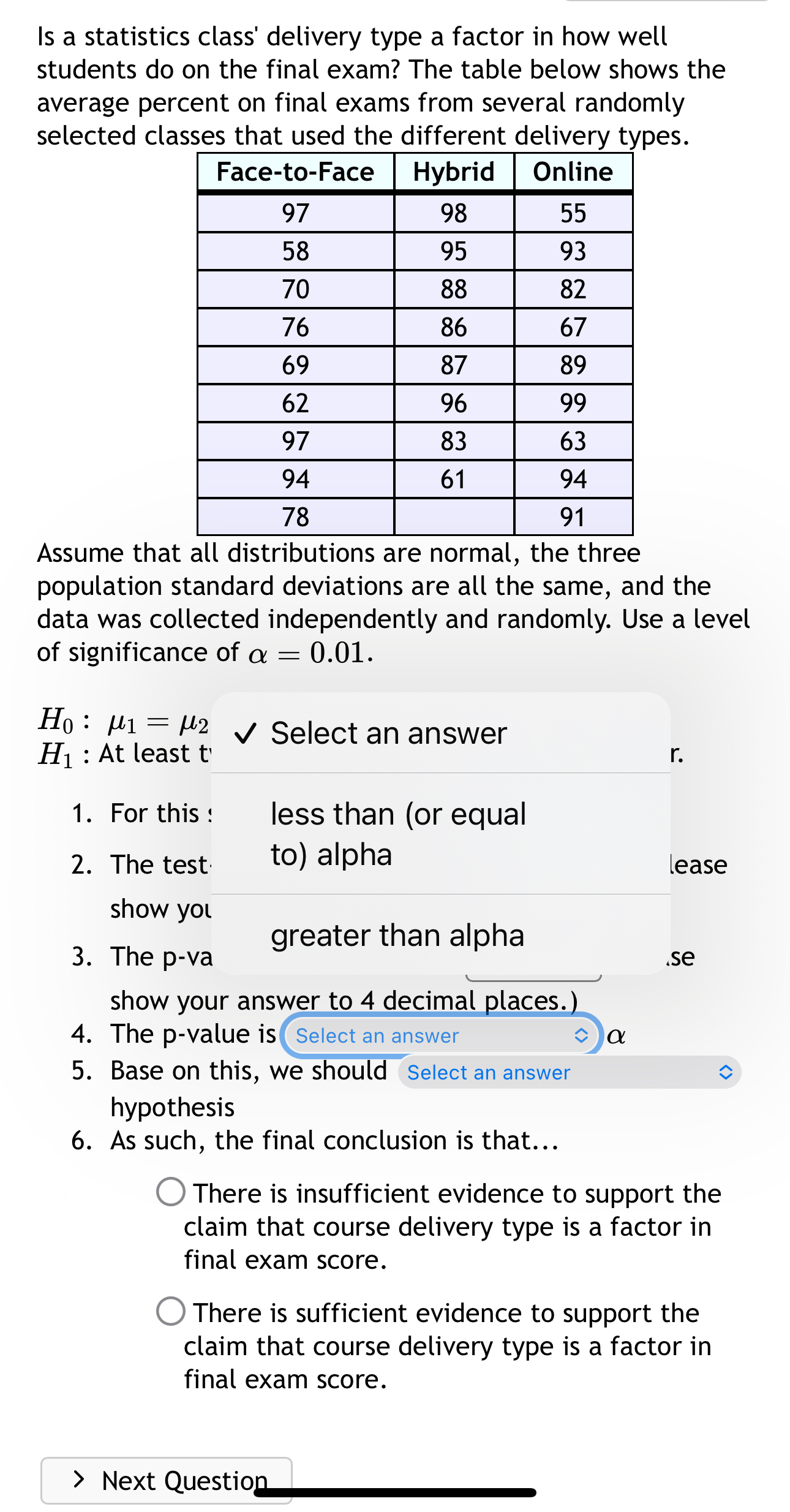 different delivery types. Face-to-Face | Hybrid | Oniine Assume that all distributions