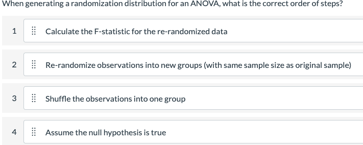 Please assist! Match the correct hypothesis for an ANOVA.Null: Alternative: Possible choices-->
