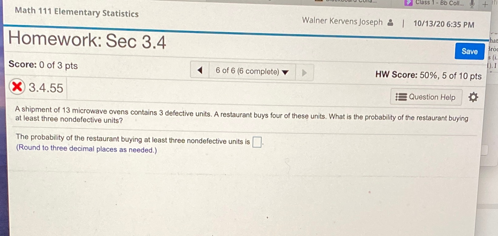  Class 1 - Bb Coll... + Math 111 Elementary Statistics Walner