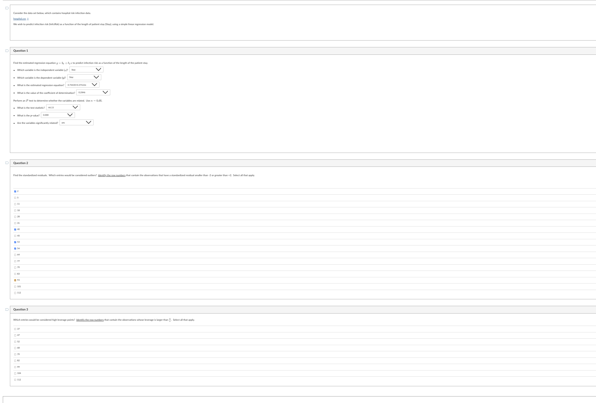 Answer the question D Consider the data set below, which contain hospital.cav