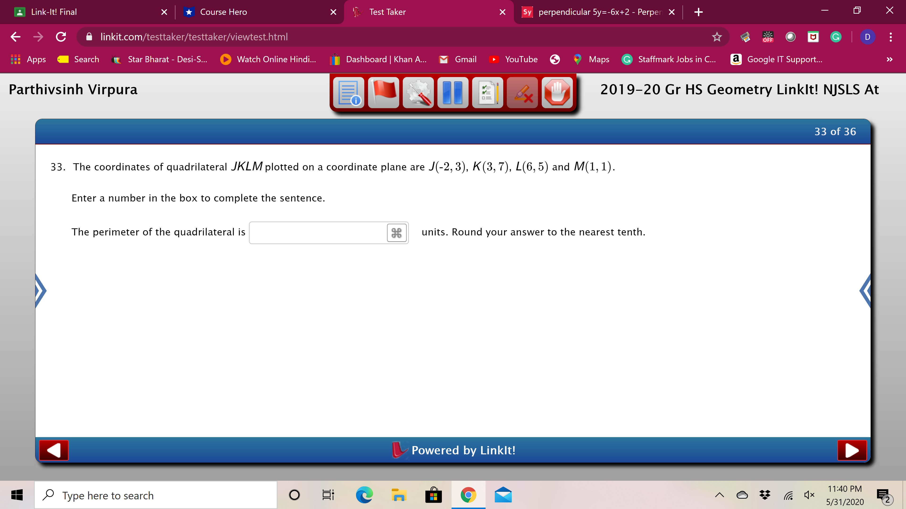 Linkit! NJSLS At 25 of 36 -10 -8 -6 -4 -2 2