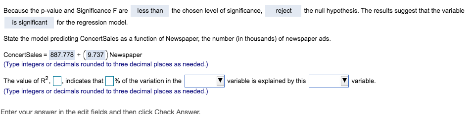 The value of R^2 the choices for the 2 boxes on the