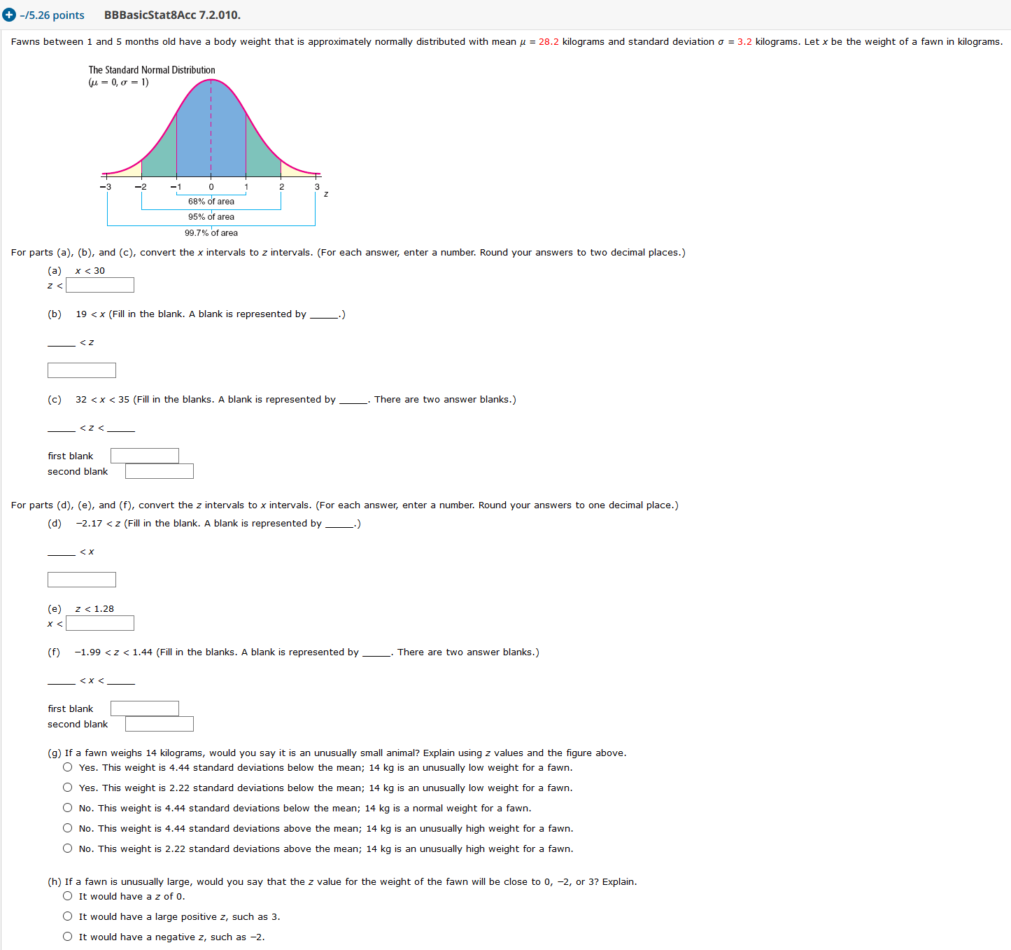 Normal distribution +-/5.26 points BBBasicStat8Acc 7.2.010. Fawns between 1 and 5 months