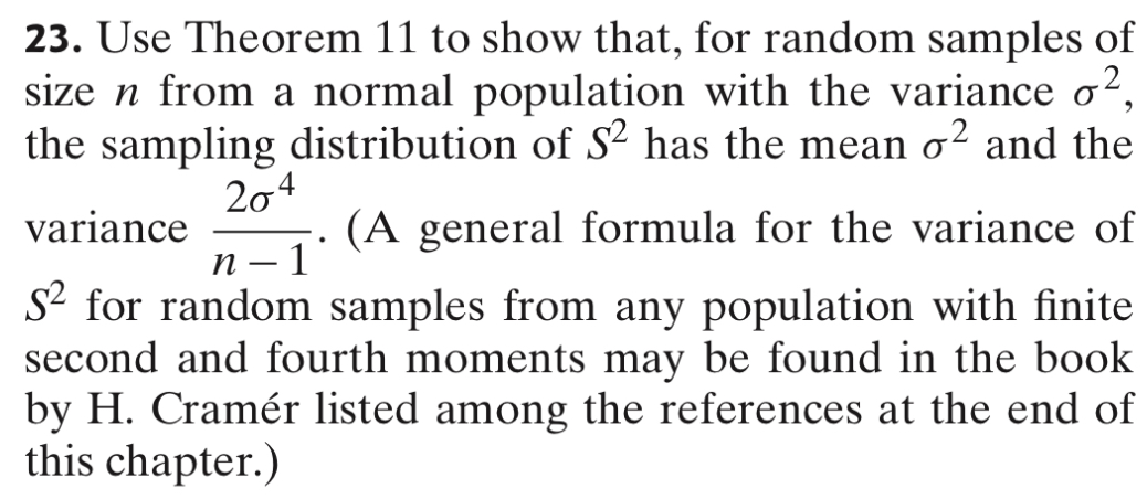  23. Use Theorem 11 to show that, for random samples of