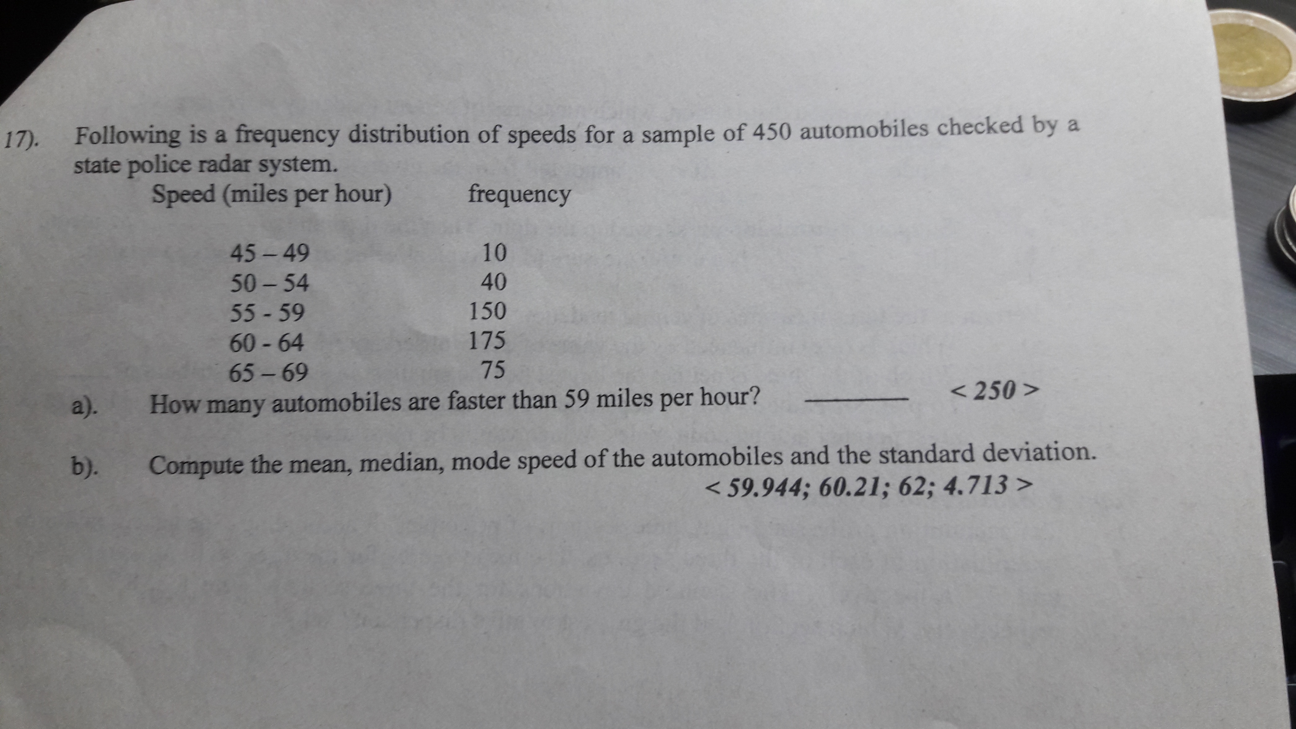 Income Cumulative frequency $250 - 749 6 750-1249 13 1250 -1749 18