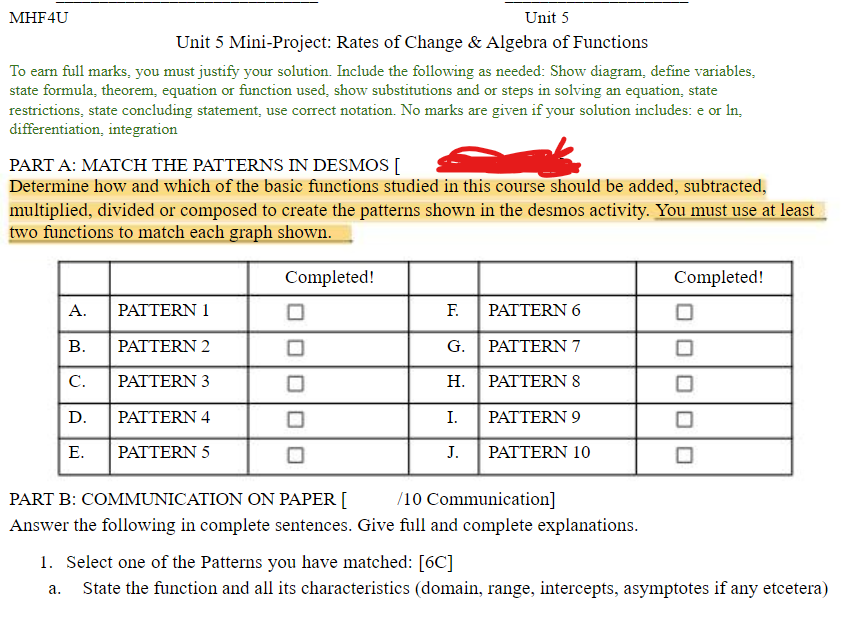 -The patterns that i need the functions for are for part A