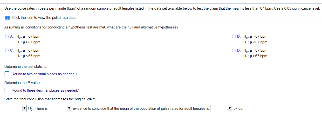 per minute (bpm) of a random sample of adult females listed in