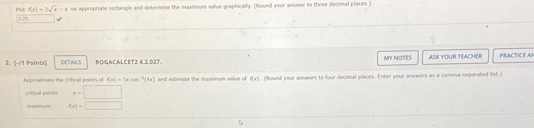  Plot f(x) = 3vx - x on appropriate rectangle and determine