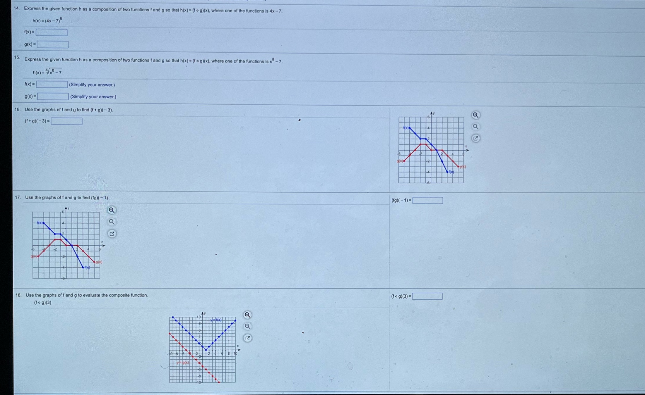  14. Express the given function h as a composition of two