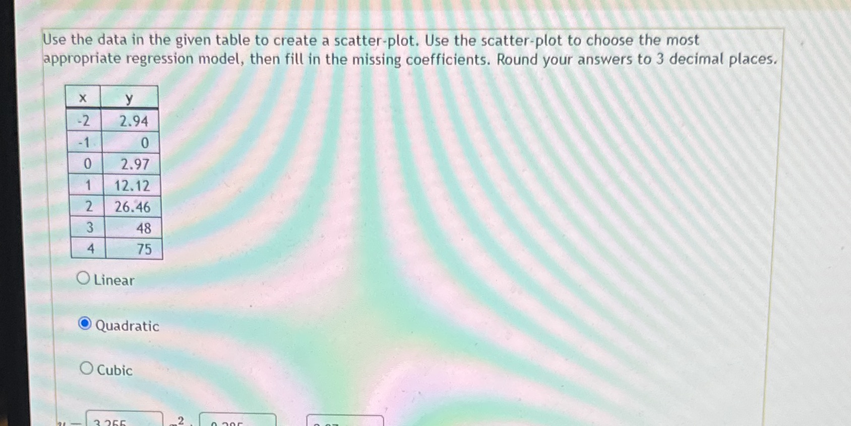  Use the data in the given table to create a scatter-plot.