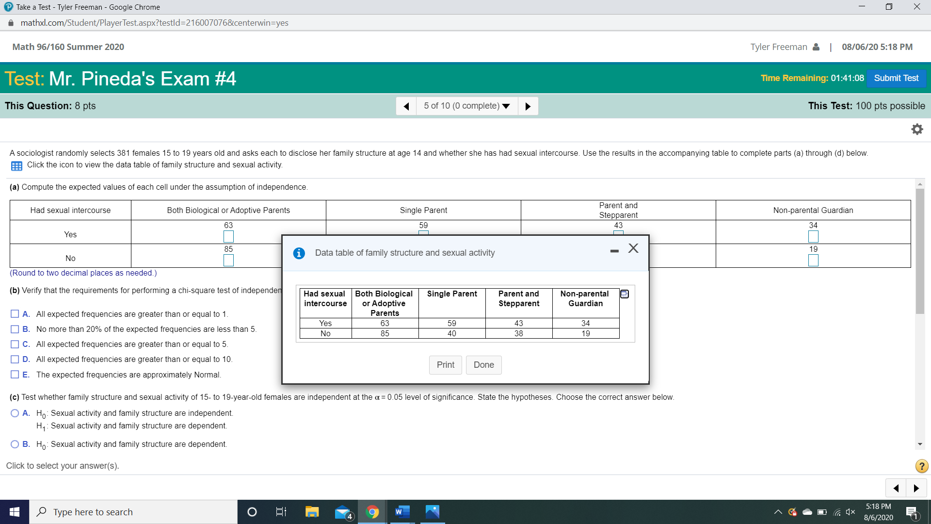 96/160 Summer 2020 Tyler Freeman & | 08/06/20 5:18 PM Test: Mr.