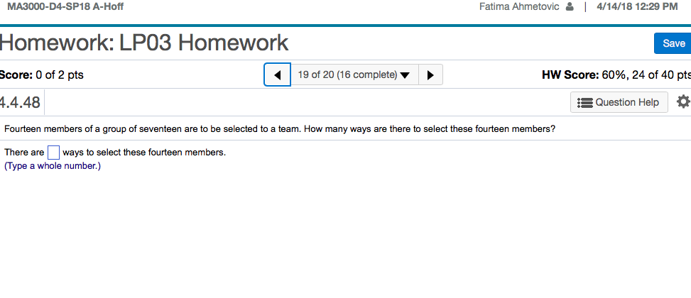 2 pts 1 1B of 2D [16 complete) v Ir HW Score: