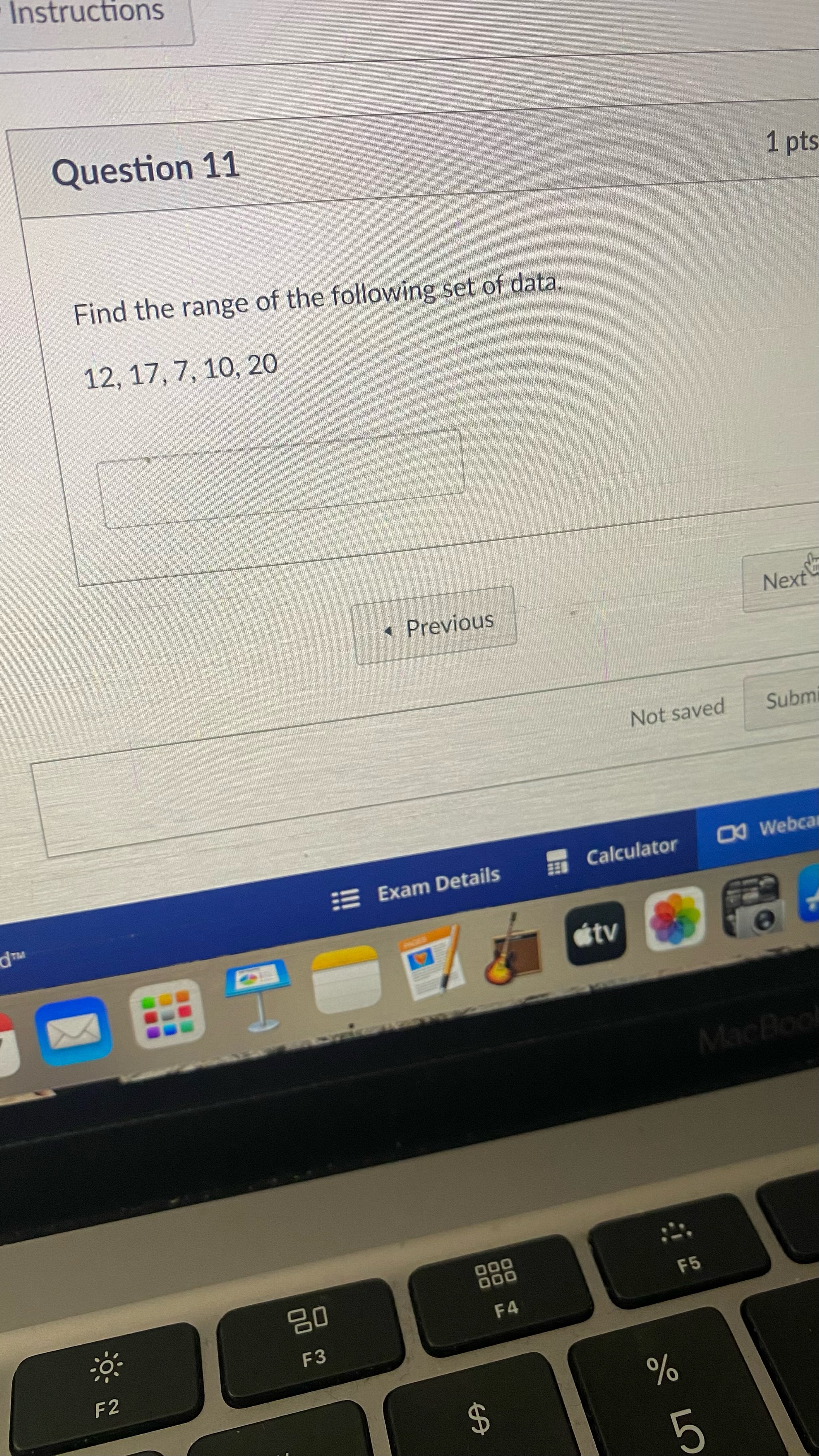 9.18 Previous Next Exam Details Calculator O Webcam atv A MacBook 20