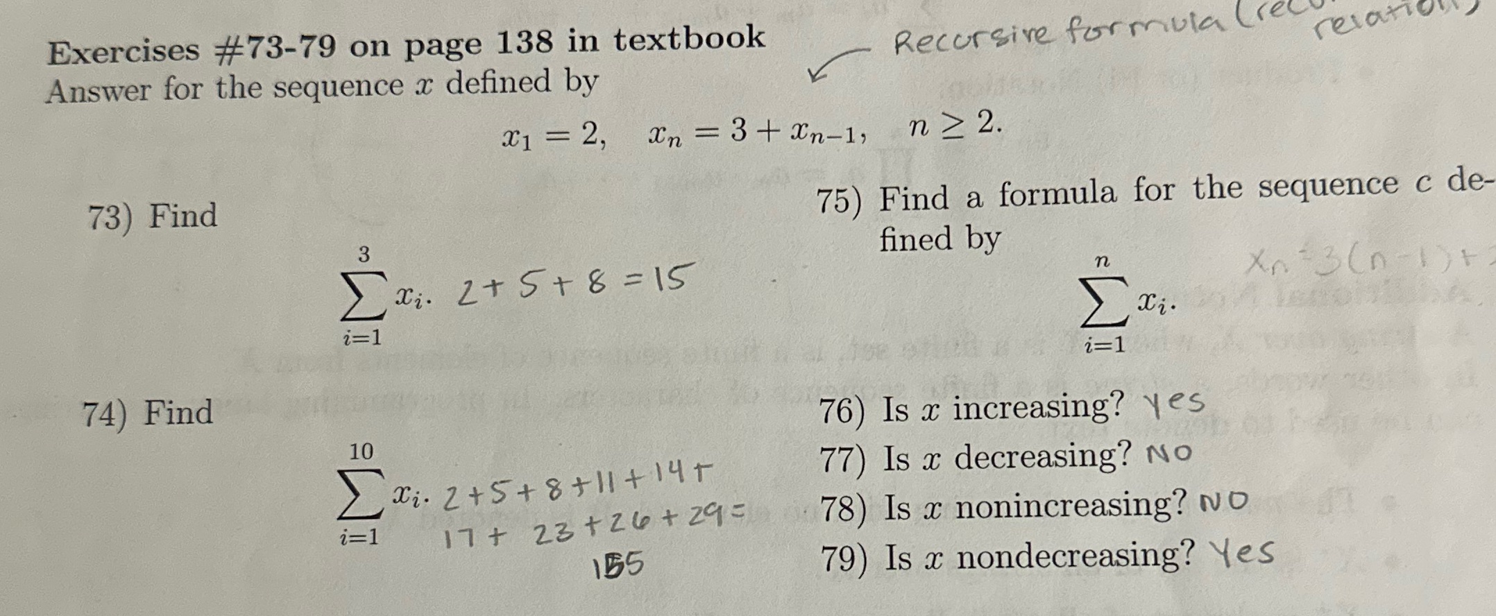 for 75 find both recursive and explicit formula Exercises #73-79 on page