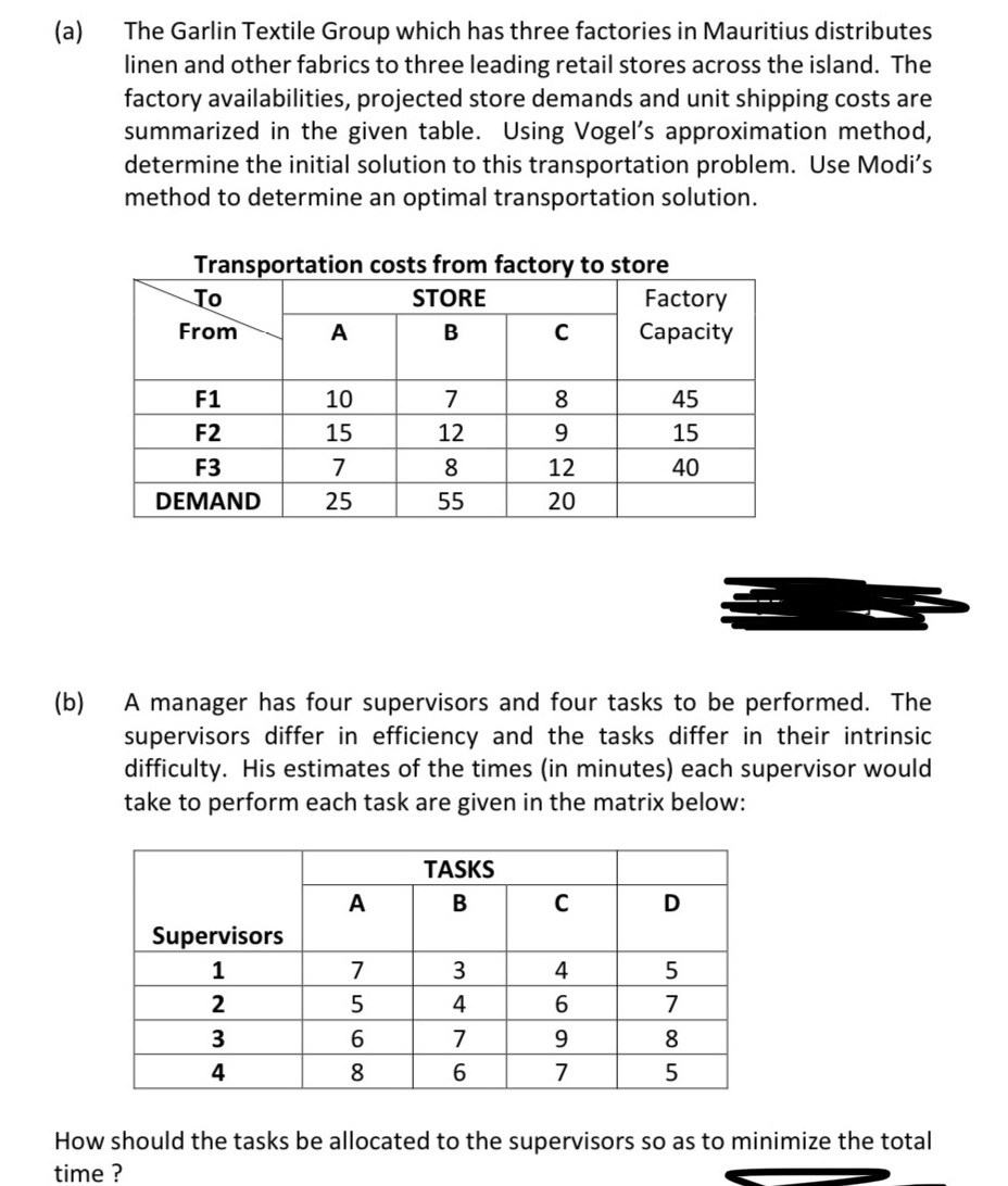 Quantitative techniques (a) The Garlin Textile Group which has three factories in