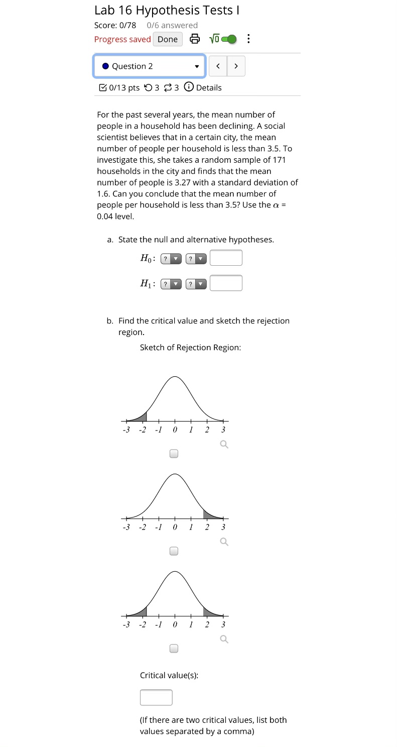 e. Decide: Select an answer V Ho f. Conclusion: At a =