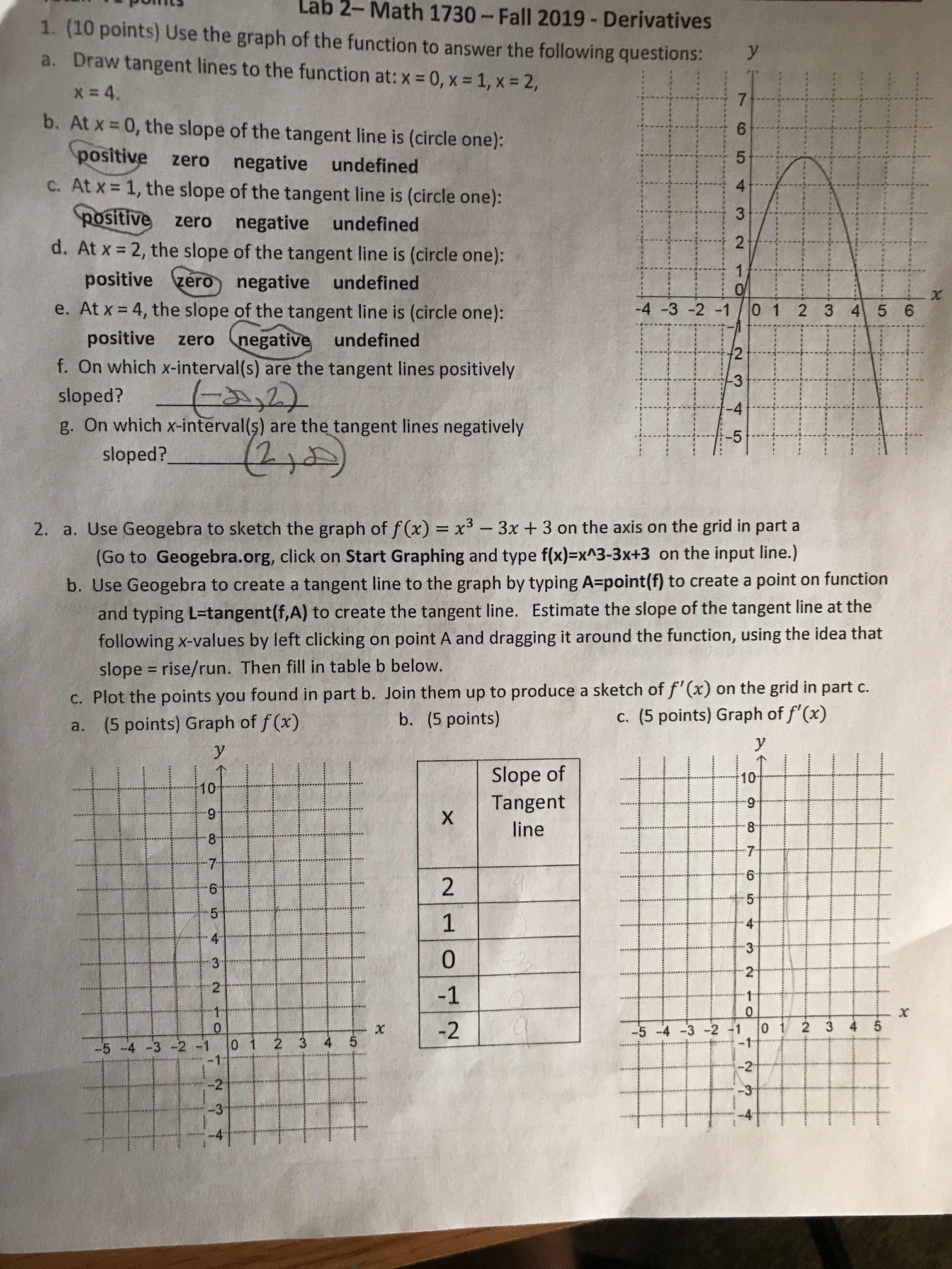 Lab 2- Math 1730 - Fall 2019 - Derivatives 1. (10