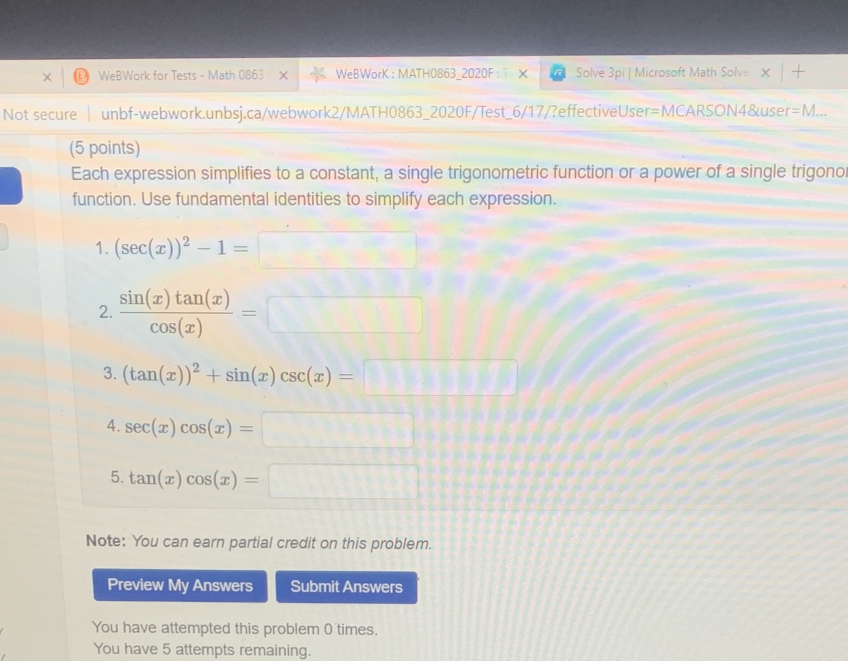  X WeBWork for Tests - Math 0863 x WeBWork : MATH0863_2020F