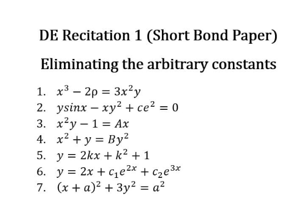 solve complete solutions avoid from chat gpt solutions DE Recitation 1 (Short