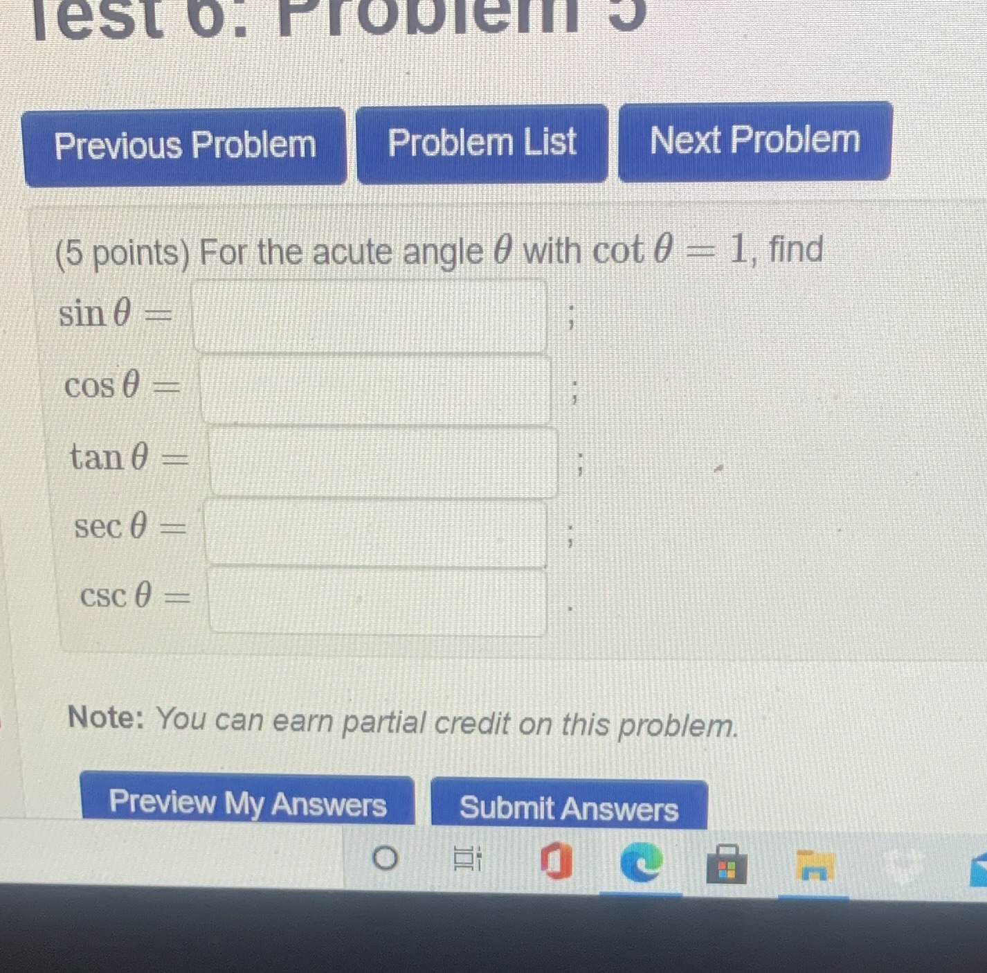  lest o. Problem d Previous Problem Problem List Next Problem (5