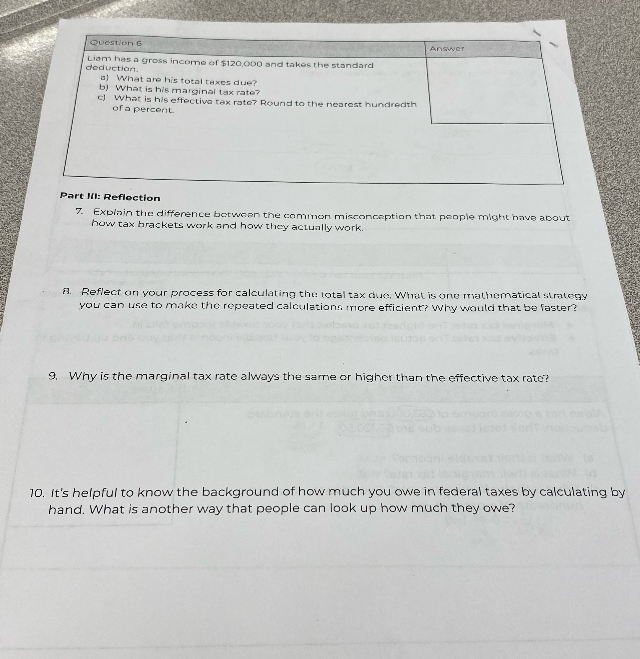 I need help please ? Question 6 Answer Liam has a gross