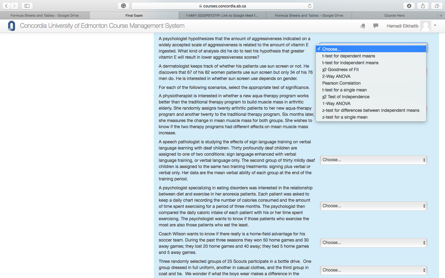 each paragraph with the appropriate test please. O G " courses.concordia.ab.ca Formula