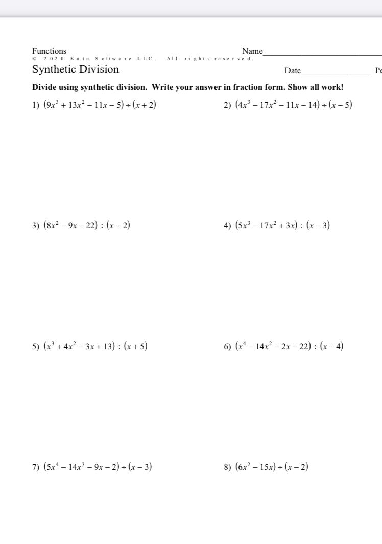 PLEASE HELP!! Functions Name 202 0 Kuta Software LLC. All rights reserved.