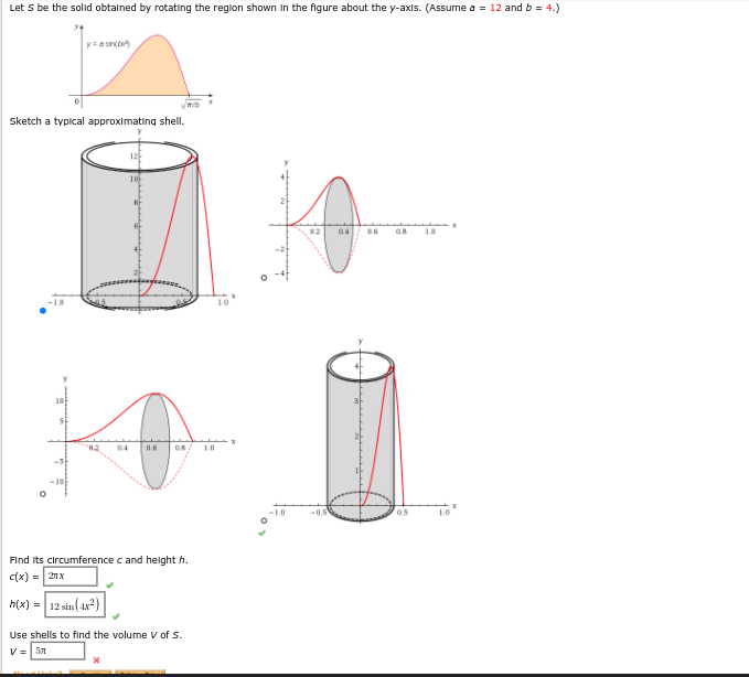 Let S be the solid obtained by rotating the region shown