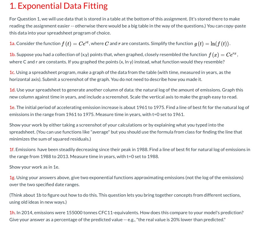 Can someone help me with this? 1. Exponential Data Fitting For Question