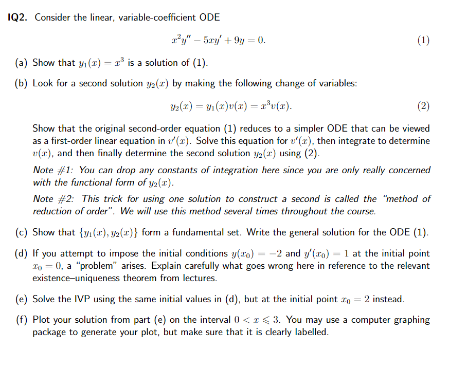 1Q2. Consider the linear, variable-coefficient ODE 22y 5zy' + 9y =