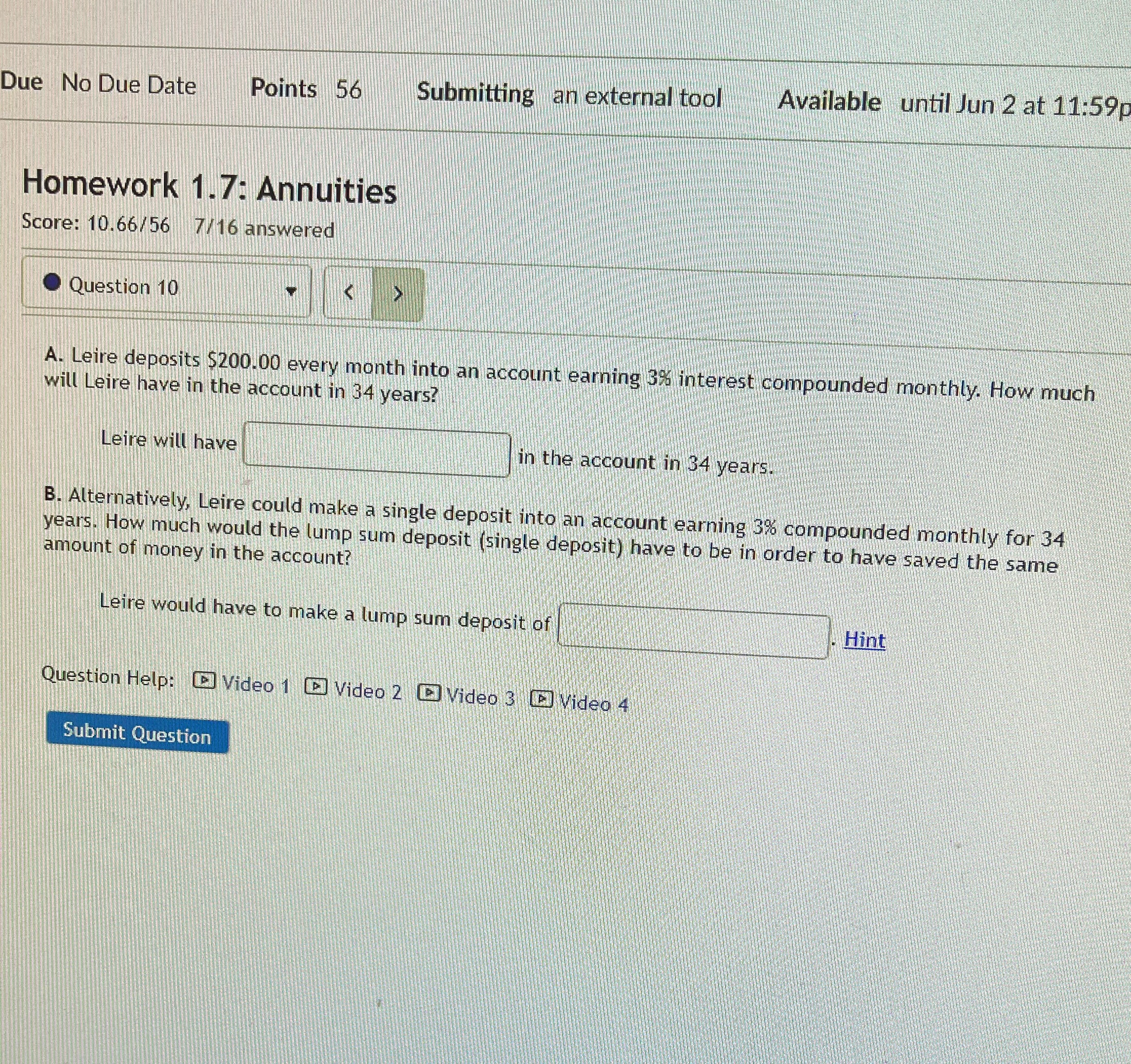  Due No Due Date Points 56 Submitting an external tool Available