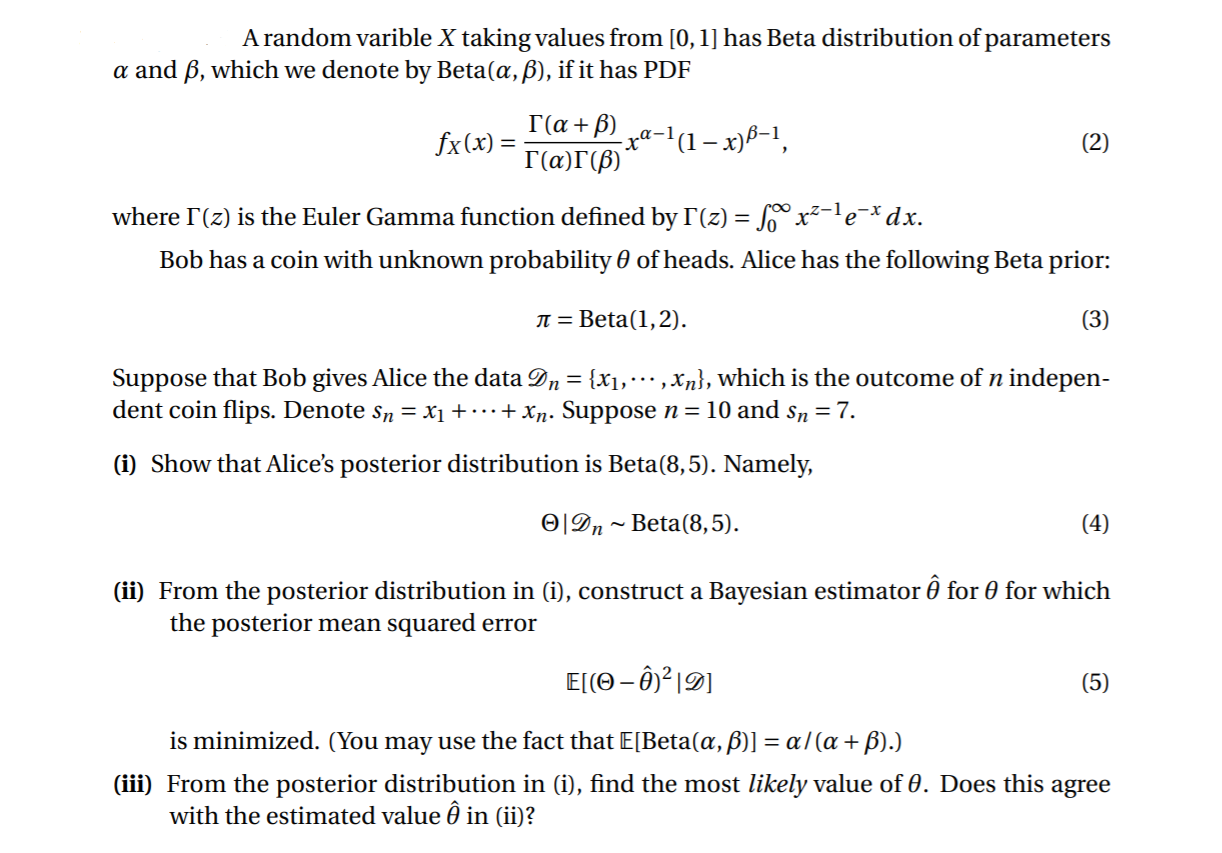  A random varible X taking values from [0, 1] has Beta