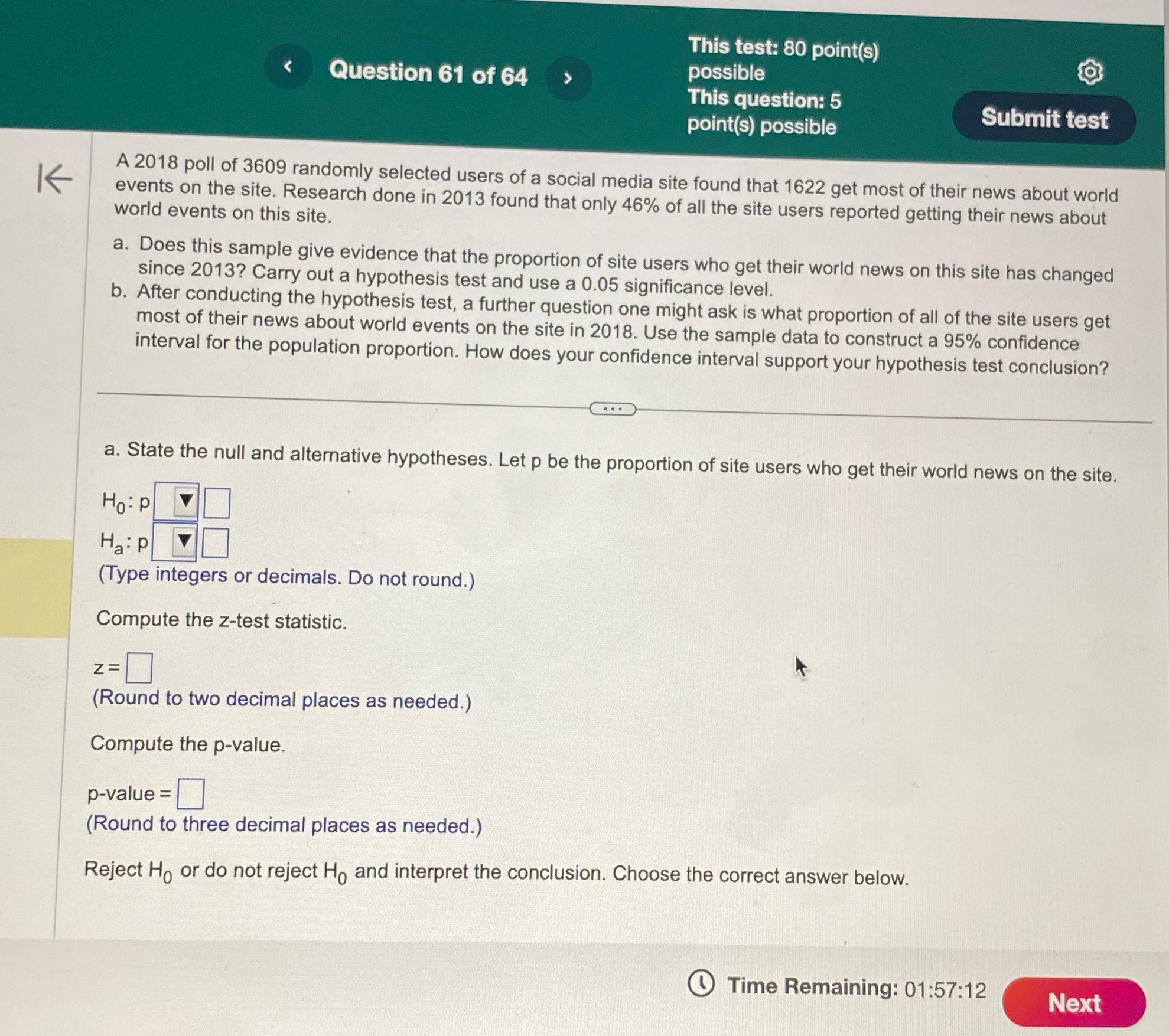  This test: 80 point(s) @ possible bt otk Submit test point(s)