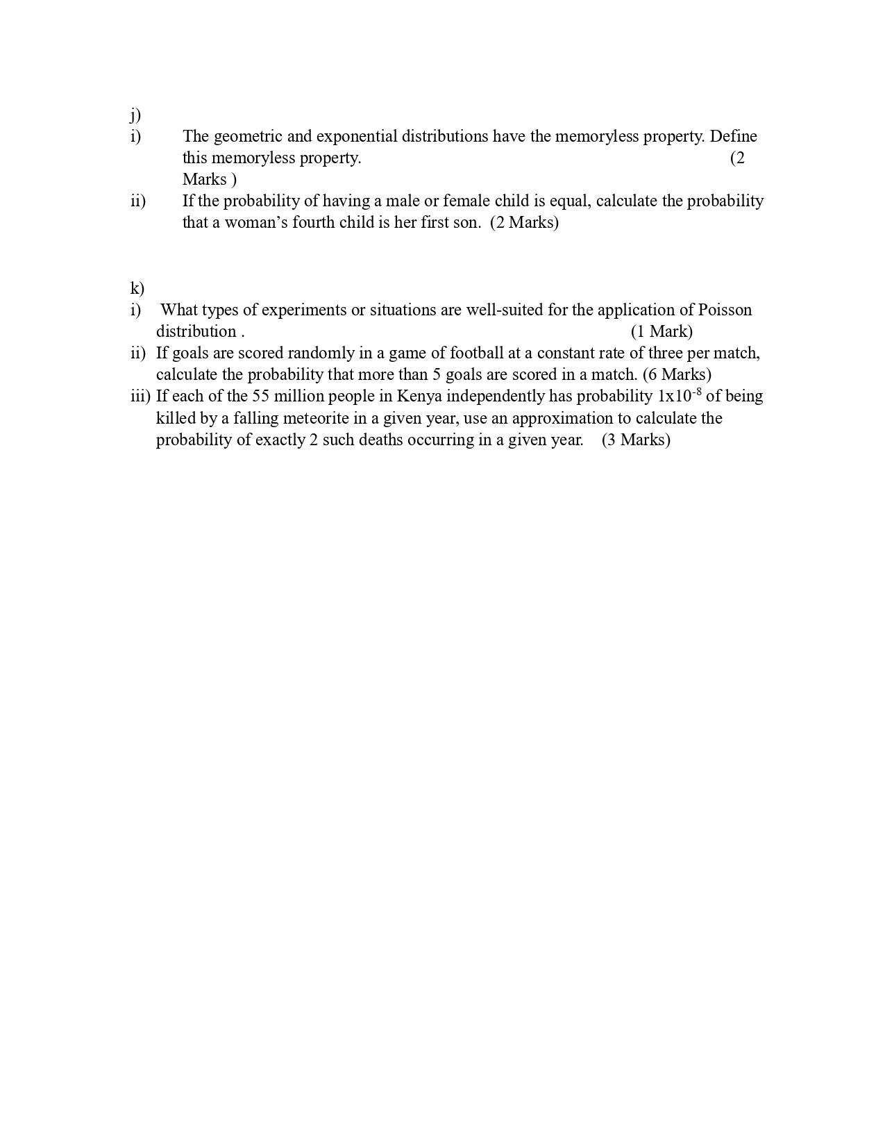 each type of random variable. (4 Marks) b) The probability mass function