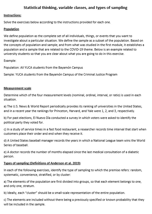 Can you help with the Statistical thinking, variable classes, and types of