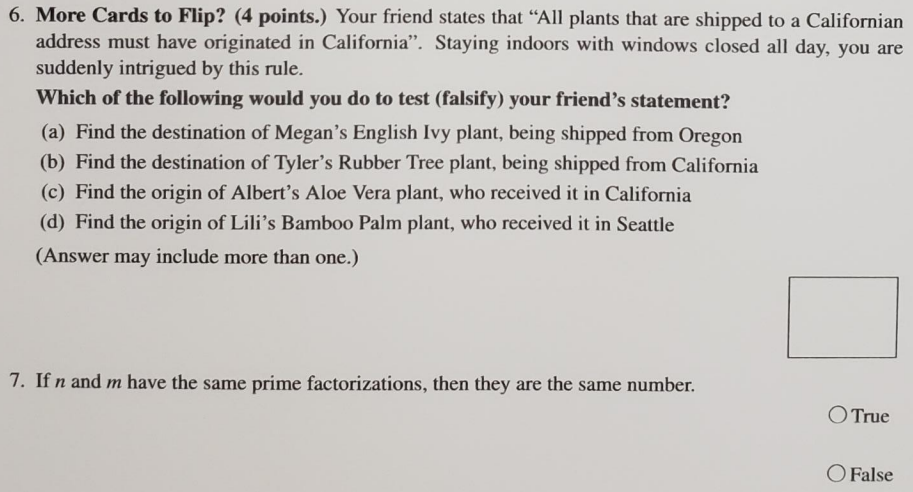 6.Multiple choice and 7.True/False. Not additional information needed 6. More Cards to