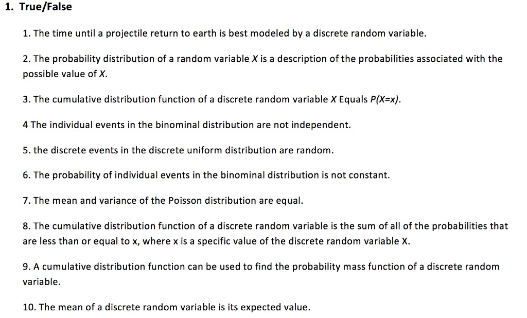 True or false 1. True/False 1. The time until a projectile return