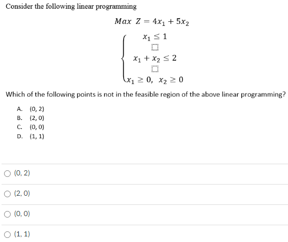 value? O 10 Consider the following linear programming Max Z = 4x1