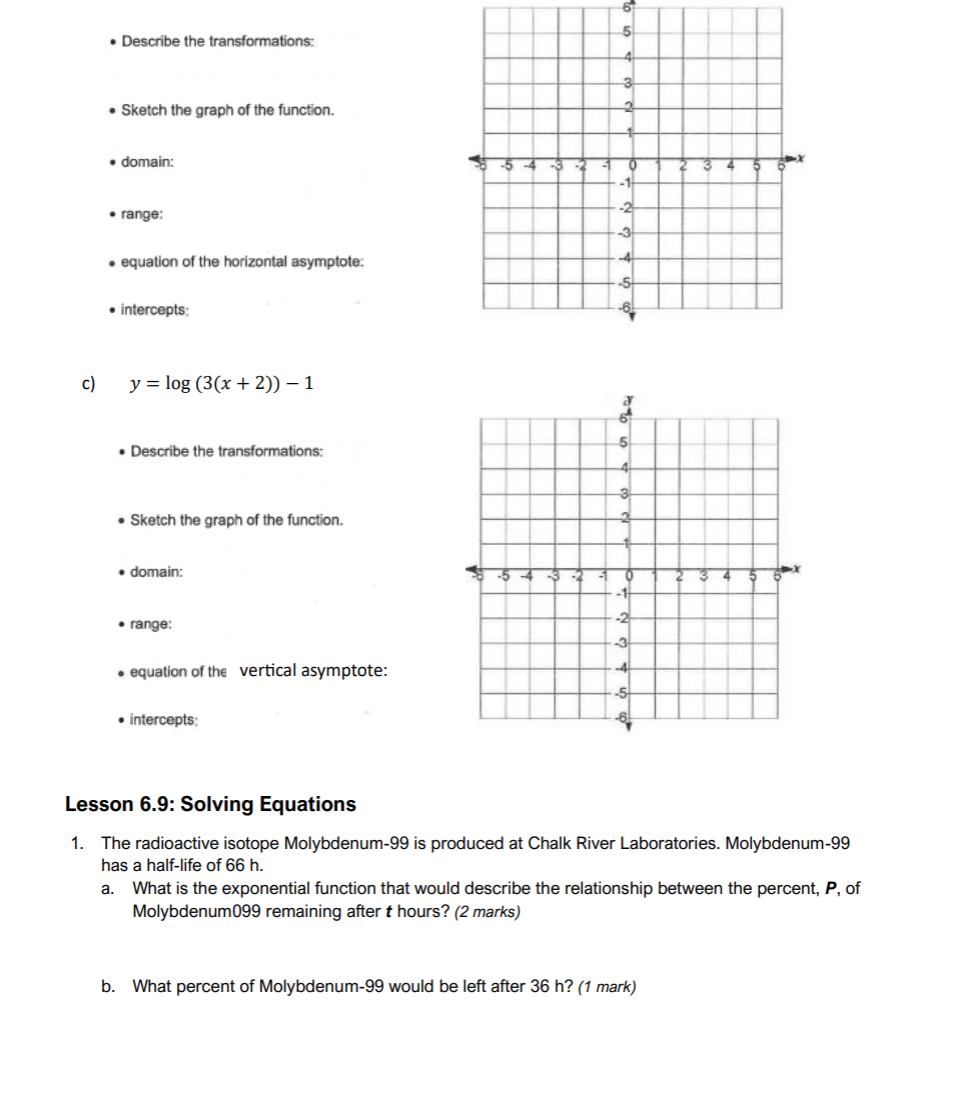 must be shown to receive full marks. Lesson 6.3 & 6.7: Transformations