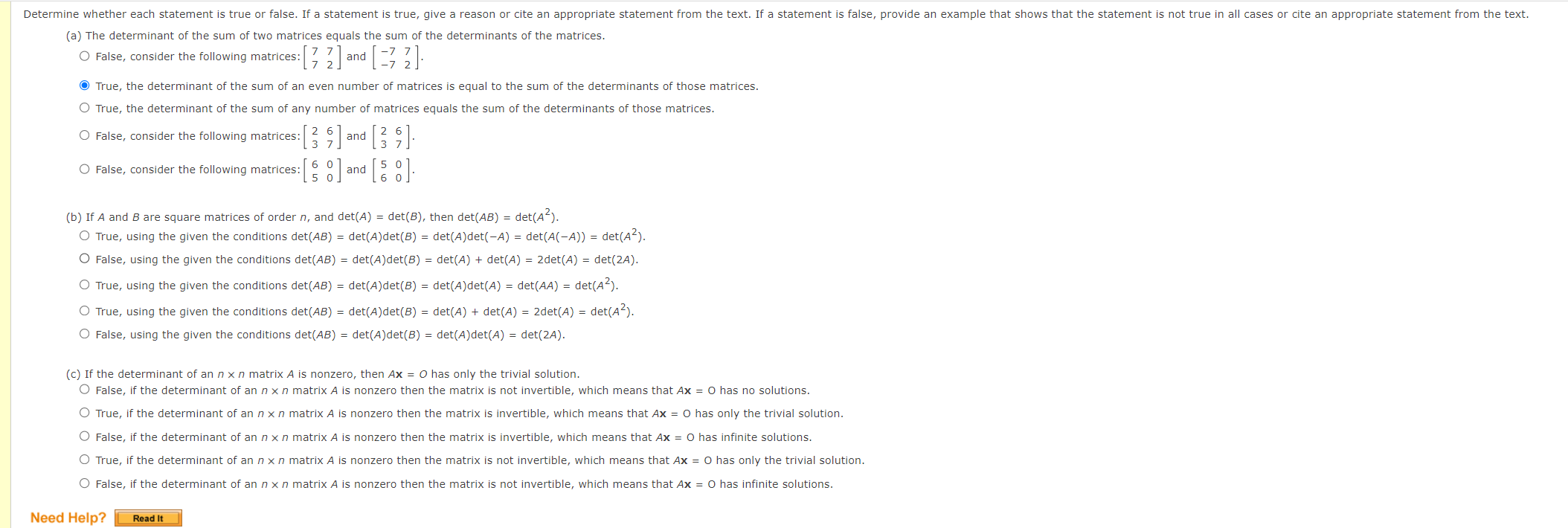  Determine whether each statement is true or false. If a statement