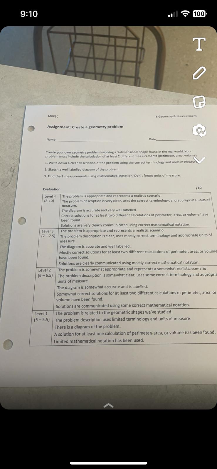 MEBF3C & Geometry & Measurement Assignment: Create a geometry problem Name_______