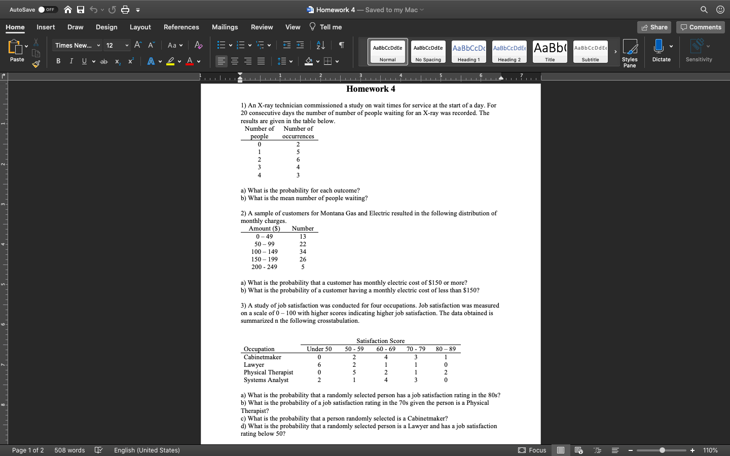  AutoSave . OFF Homework 4 - Saved to my Mac Home