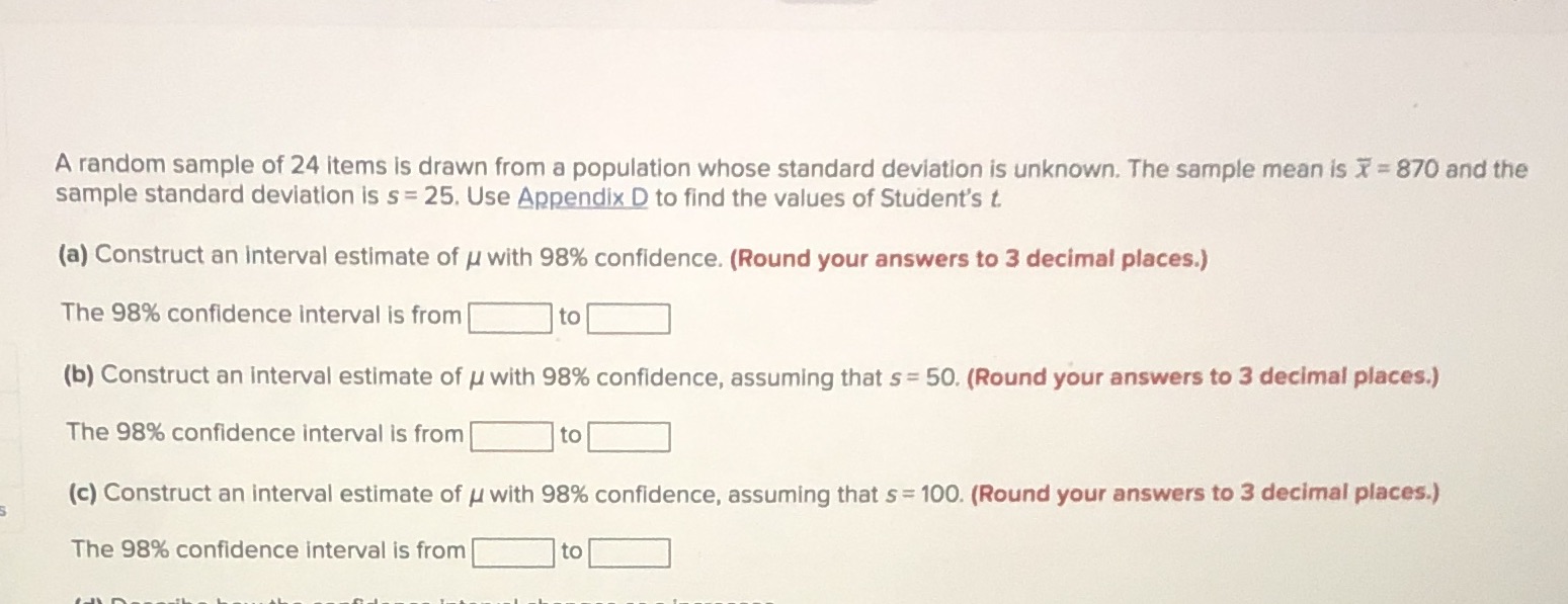 Please help me A random sample of 24 items is drawn from