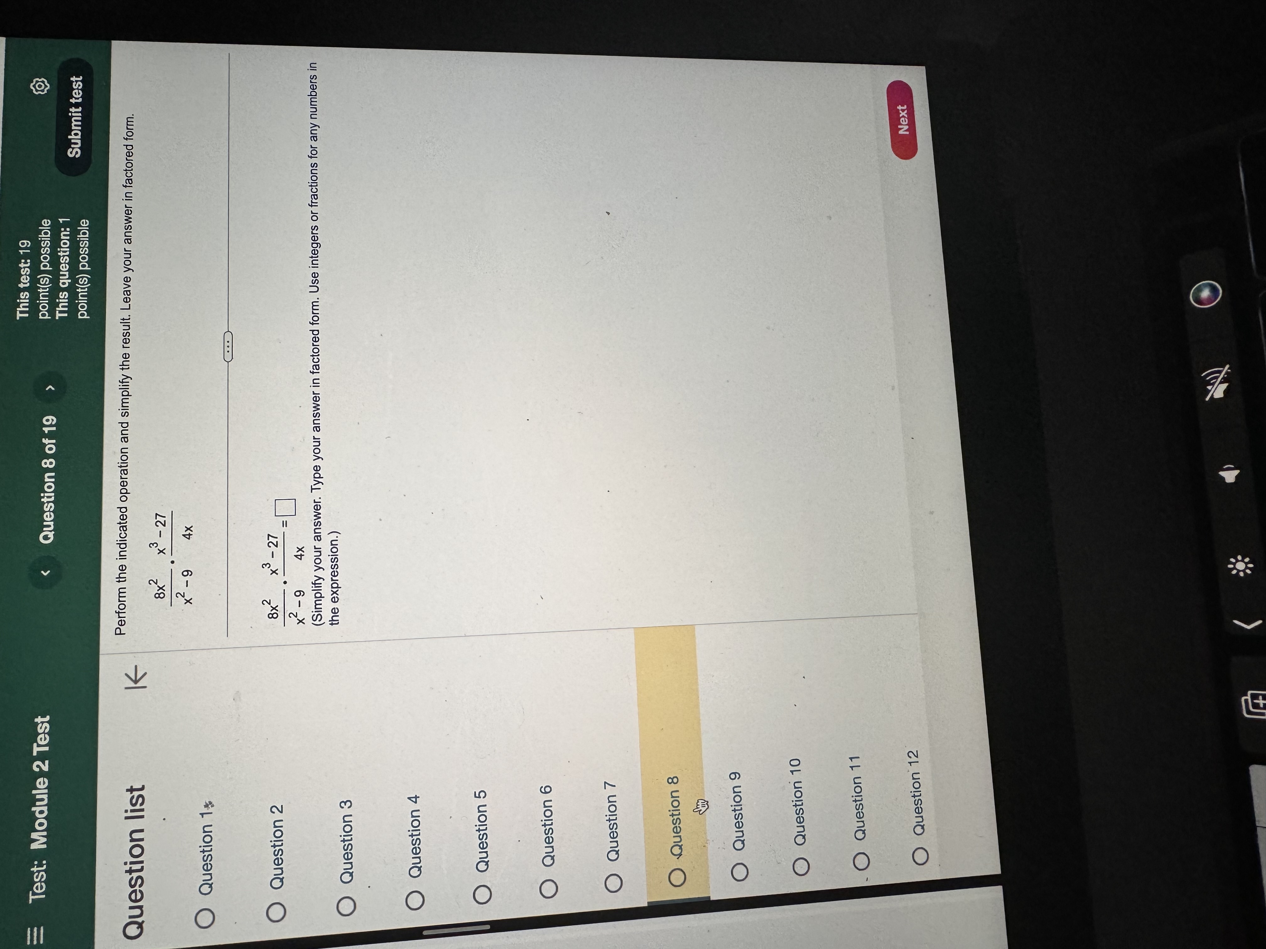 Question 8 Question 9 Question 10 Question 11 Question 12 Time Remaining: