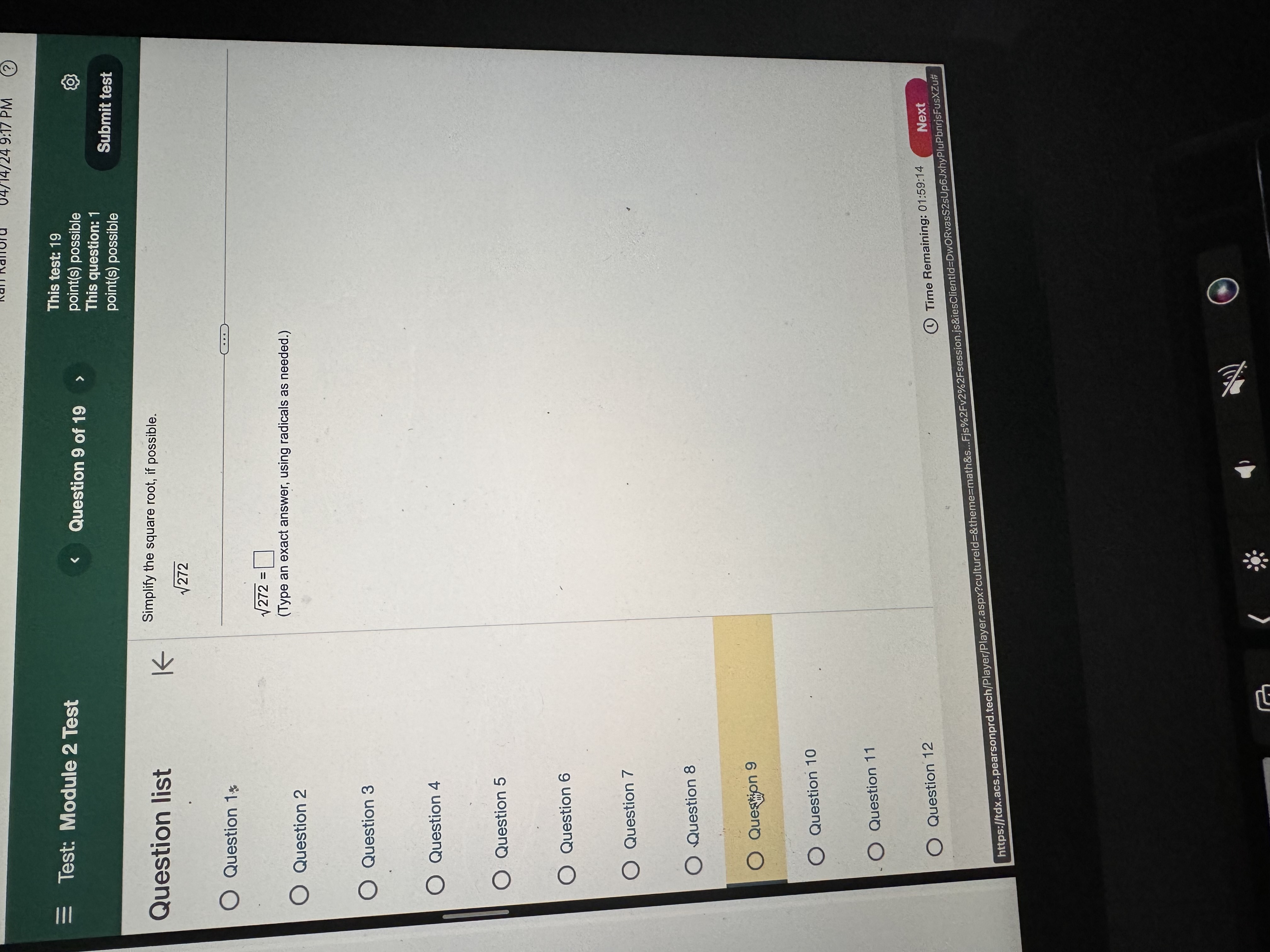 01:59:31 NextTest: Module 2 Test This test: 19 point(s) possible This question: